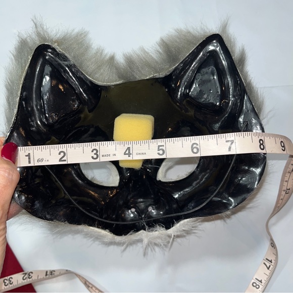 CAT FACE MASK GRAY WHITE FUR Adult or KID Halloween PINK nose open eyes costume - Picture 5 of 11